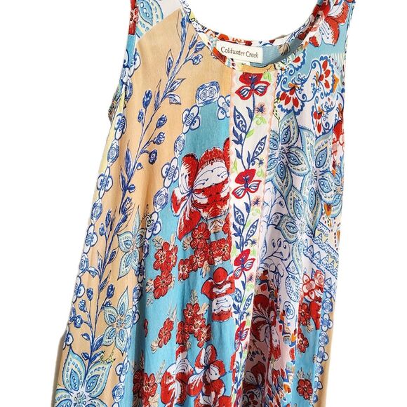 Boho Patchwork Floral Maxi Dress Sleeveless Flowy High Low Hem Festival XS NWT - Picture 3 of 8